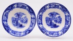 Par de pratos fundos em porcelana inglesa azul borrão WH Crindley & Co padrão SHANGHAI. Diâmetro: 23 cm