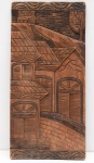 Arte Popular - Placa de madeira sem assinatura entalhada com casario. Medidas: 65 cm x 31 cm.