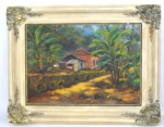 A. VASCONCELLOS  Paisagem rural com casebre. OST - edidas da tela: 46 cm X 32 cm. Moldura 60 cm X 46 cm. O quadro apresenta um pequeno furo na lateral da tela.