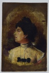 Placa de louça KPM representando figura feminina. Pintura assinada Armínio e datada 1901. Marcada KPM no verso. Medidas: Larg: 12 cm x Alt: 18 cm.