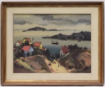 SYLVIO PINTO (Rio de Janeiro 1918 - 1997) - Paisagem, possivelmente Ponta D'Areia (Niteroi). Pintura óleo sobre tela, assinado no c.i.d. Moldura com faltas e necessitando de imunização contra cupim. Medida da tela: 65 cm x 81 cm. Medida da moldura: 86 cm x 104 cm.