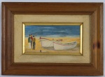 ARMANDO LEITE - 'Barcos' - óleo sobre placa - assinado no c.i.d. - Medida da placa: 13 cm x 24 cm. Medida moldura: 30 cm x 42 cm