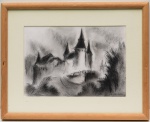 FRANK SCHAEFFER (Belo Horizonte-MG, 1917 - Rio de Janeiro-RJ, 2008) - "Castelo" - desenho carvão sobre cartão - assinado no c.i.d. 2004. Acondicionado em moldura de vidro. Medidas do desenho: 19 cm x 28 cm. Medidas da moldura: 33 cm x 41 cm.