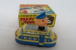 BRINQUEDO ANTIGO - TREM LOUCO (CRAZY TRAIN - Yone 2164 Tin Toy Blech Japan Crazy Train Wind Up Toy in O-Box) - Brinquedo de Lata e Plástico na Caixa Original, movido à corda (Funcionando), fabricado no Japão pela Yone.