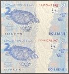 C-338 - 02 Cédulas de 2 Reais 2018 - FK - Sequencia - Guardia/Goldfajn - Flor de Estampa