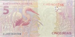 C-342 - Cédula de 5 Reais 2015  - Letra CJ - Rara - Meirelles/Tombini - 2ª Familia - Flor de Estampa - Apenas 424.000 Unidades, Catálogo marca R$ 330.00