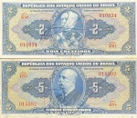 Lote com 2 Cédulas C-014 e C-017 - 2 e 5 Cruzeiros 1943/1944 - Autografadas - Séries 375 e 477 Soberbas - Cédulas raras de se encontrar