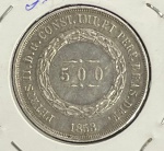 Moeda do Brasil - 500 Réis 1853 - 6.37g - Prata - 3º Sistema - 2º Tipo - Mbc/Sob