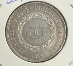 Moeda do Brasil - 500 Réis 1855 - 6.37g - Prata - 3º Sistema - 2º Tipo - Sob/FC