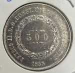 Moeda do Brasil - 500 Réis 1858 - 6.37g - Prata - 3º Sistema - 2º Tipo - Sob/FC