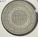 Moeda do Brasil - 1000 Réis 1865 - 12.75g - Prata - 3º Sistema - 2º Tipo - Soberba