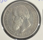 Moeda do Brasil - 1000 Réis 1876 - 12.75g - Prata - 3º Sistema - 4º Tipo - Mbc/Sob