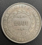 Moeda do Brasil - 2000 Réis 1851 - 25.5g - Prata - 3º Sistema - 1º Tipo - Soberba