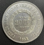 Moeda do Brasil - 2000 Réis 1854 - 25.5g - Prata - 3º Sistema - 2º Tipo - Flor de Cunho