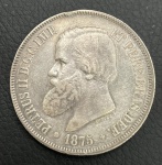 Moeda do Brasil - 2000 Réis 1875 - 25.5g - Prata - 3º Sistema - 3º Tipo - Mbc/Sob