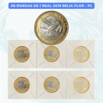 06 moedas de 1 REAL 2019 Beija Flor - Flor de Cunho retirados do Sache e no Coin Holder