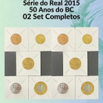 02 Sets do Real 2015 50 Anos do BC - FC completos e no Coin Holder - 5/10/25/50 Centavos + 1 Real - Total 10 Moedas, 2 de cada - Ano Raro