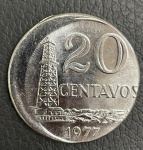 Moeda de 20 Centavos ##BONÉ## 1977 Flor de Cunho - Excepcional erro de cunhagem formando Boné