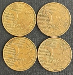 04 Moedas de 5 Centavos do Real 2000 - Rara - Circuladas