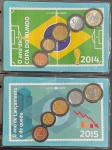 02 Blisters com as Séries de moedas do Real 2014 e 2015 Flor de Cunho - Blister informativo e Temático - 2014 - Ano de Copa do Mundo / 2015 - O ano de lançamento e de queda