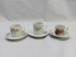 Lote de 3 xícaras de café diversas para colecionador em porcelana.