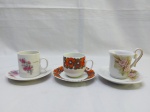 Lote de 3 xícaras de café diversas para colecionador em porcelana.