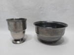 Lote composto de bowl e copo porta treco em estanho. Medindo o bowl 15cm x 8cm de altura.