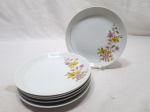 Jogo de 6 pratos de sobremesa em porcelana Steatita, floral com friso ouro. Medindo 18,5cm de diâmetro.