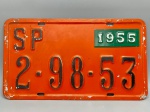 COLECONISMO - Placa automotiva em alumínio - Laranja - SP 2-98-53 - Plaqueta menor 1955. Med. 20,5x35 cm.