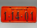 COLECONISMO - Placa automotiva em alumínio - Laranja - SP - Santos 1-14-01 - Med. 16x35 cm.