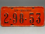 COLECONISMO - Placa automotiva em alumínio - Laranja - SP - Bauru 2-98-53 - Med. 16x35 cm.