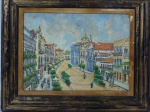 W. CHAVARRY - "Rua 1º de Março" óleo sobre tela, assinado e datado no fundo 1991. Apresenta perdas na pintura. Med. da obra 24 x 33cm e da moldura 36 x 45cm.