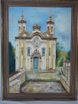 DORA - "Fachada de Igreja" óleo sobre tela, assinado e datado 85. Med. da obra 69 x 50cm e da moldura 81 x 62cm.