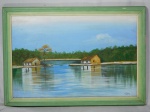 IVONE - "Paisagem com lago" óleo sobre tela, assinado o datado no verso 2011. Med. da obra 40 x 60cm e da moldura 48 x 68cm.