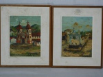 LUIZ CARVALHO REIS - Dois quadros representando "Igrejas" óleo sobre eucatex, assinado. Molduras apresentam manchas e marcas do tempo. Med. total 30 x 24,5cm.