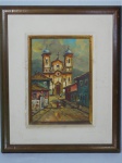 FRANSICO CEA - "Matriz do Pilar, Ouro Preto", óleo sobre tela, assinado e datado no verso, 1982. Med. da obra 27 x 19cm e da moldura 47 x 39cm.