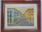 R. MORAES - "Paisagem urbana" óleo sobre tela, assinado. Med. da obra 23 x 33cm e da moldura 33 x 48cm.