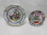 Lote de 2 pratos decorativos em porcelana. Medindo o maior 19,5cm de diâmetro.