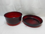 Lote de bowl, travessa redonda em vidro rubi. Medindo o bowl 22cm x 12cm de altura.