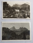 Lote com 2 antigas Fotos-Postais - Representando Therezopolis - O Frade - A Mulher de Pedra - Em um dos cartões, possui dedicatória e data de 1943 - Medida: 14 x 9 cm.