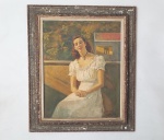 ANGELO CANNONE (Abruzzo, Itália 1899 - Rio de Janeiro RJ 1992) "HELENA", 1950 ("HELENA", ESPOSA DE ANGELO CANNONE ) - RETRATADA EM BELÍSSMA MOLDURA, PINTURA SOBRE TELA, ASSINADA E DATADA - Apresenta restauro de época e pequeno rasgo na parte de cima da tela "Veja circulo amarelo" - Moldura: 120 X 100 cm - Tela: 93 x 73 cm - Vide fotos! - Pintor, desenhista e professor nascido em Abruzzo, Itália. Assinava D'Angelo, Angelo Cannone, A. Cannone e A. C. OBS: Devido seu tamanho, os correios não realiza o frete. Retirada no local ou transportadora à combinar.