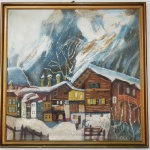 C. KURT - Bonita pintura casario do norte da Europa, montanha ao fundo com neve - A.C.I.D, O.S.Eucatex - 1964 - 58 X 58 cm - Vide fotos!