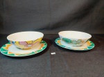 2 Bowls com 2 pratos em porcelana pintada a mão sendo bowl germer mede bowl 6 cm x 16 cm e prato 20 cm