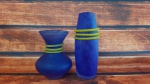 Par de vasos em Murano. Azul com amarelo. 1 Altura 14cm e 1 Altura 10,5cm. R2078