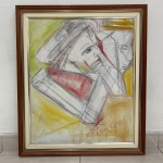 Belíssimo quadro de giz e óleo em tela, com homenagem a Picasso. Medidas: Altura 71cm Largura 60,5cm. R2141