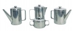 WOLFF - Serviço para café composto de três bules sendo para café, chá, leite e um açucareiro. Manufatura Wolff em aço inox. Medida do maior 20cm.