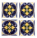 MARANHÃO - Jogo de 4 azulejos de estilo ludovicenses fartamente adornados com motivo floral em rica policromia. Mede 16cm x 16cm cada.