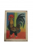 ASSINATURA DESCONHECIDA, "Galo", OST, datado em 1958. Moldura em madeira com textura na tonalidade branca, apresentando marcas do tempo, medindo 50x38cm.