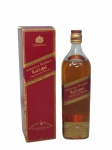 BEBIDAS, Whisky Johnnie Walker Red Label, 1 litro, lacrada, acondicionada em caixa original com marcas do tempo.