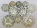 NUMISMÁTICA, Brasil, República, dez (10) moedas cunhadas em Cu-Ni, sendo: 20 reis 1918 e 1921; 50 reis 1919; 100 reis 1928, 1930 e 1935; 200 reis 1919 e 1931; 400 reis 1918 e 1932, todas circuladas, maioria em muito bom estado, vide foto. (AJBJ)